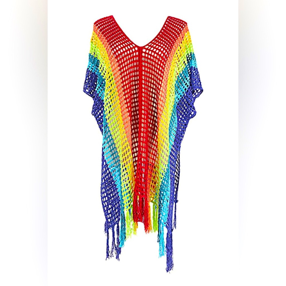 Rainbow Pride Crochet Beach Bikini Swimsuit Cover-Up